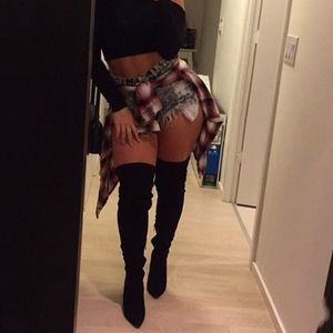 Black Thigh High Lace Up Boots